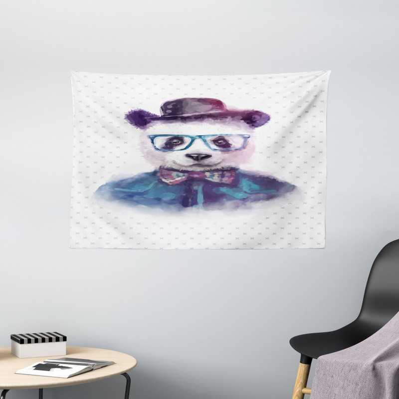 Hipster Panda with Tie Wide Tapestry