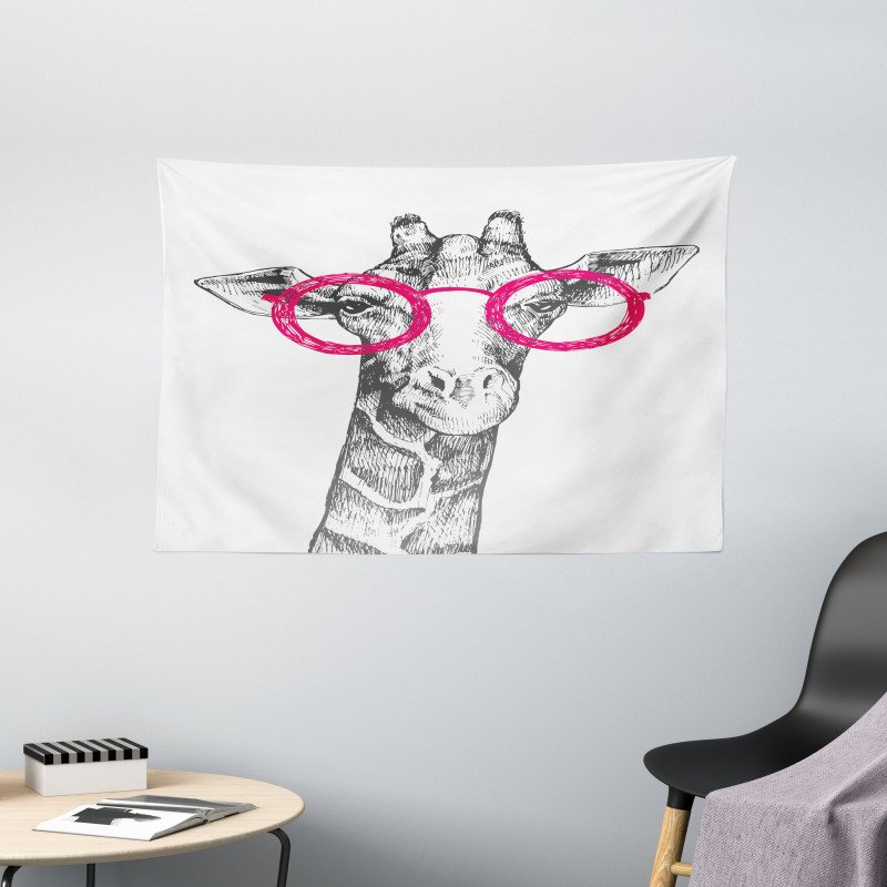 Hipster Animal Glasses Wide Tapestry