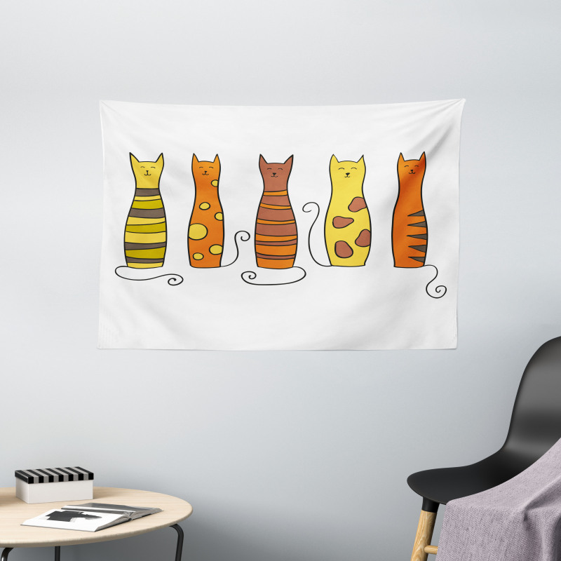 Smiling Cats Cartoon Domestic Wide Tapestry