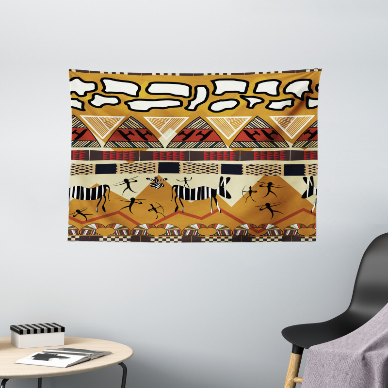 Hunt Zebra Tribe Ethnic Wide Tapestry