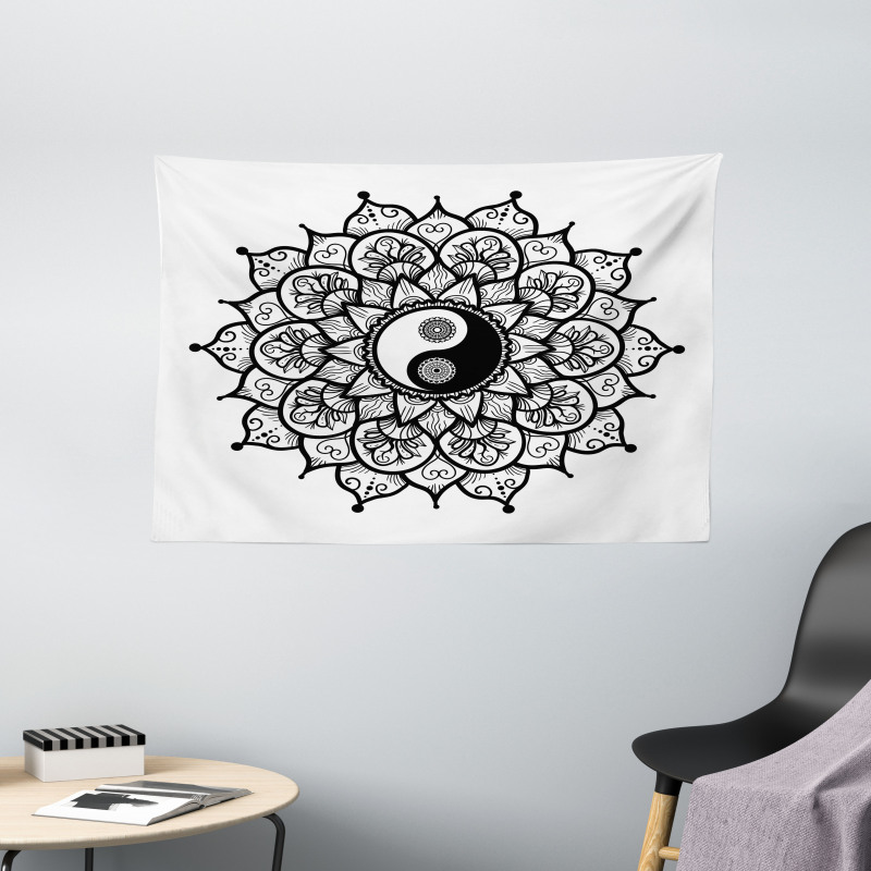 Retro Floral Art Wide Tapestry