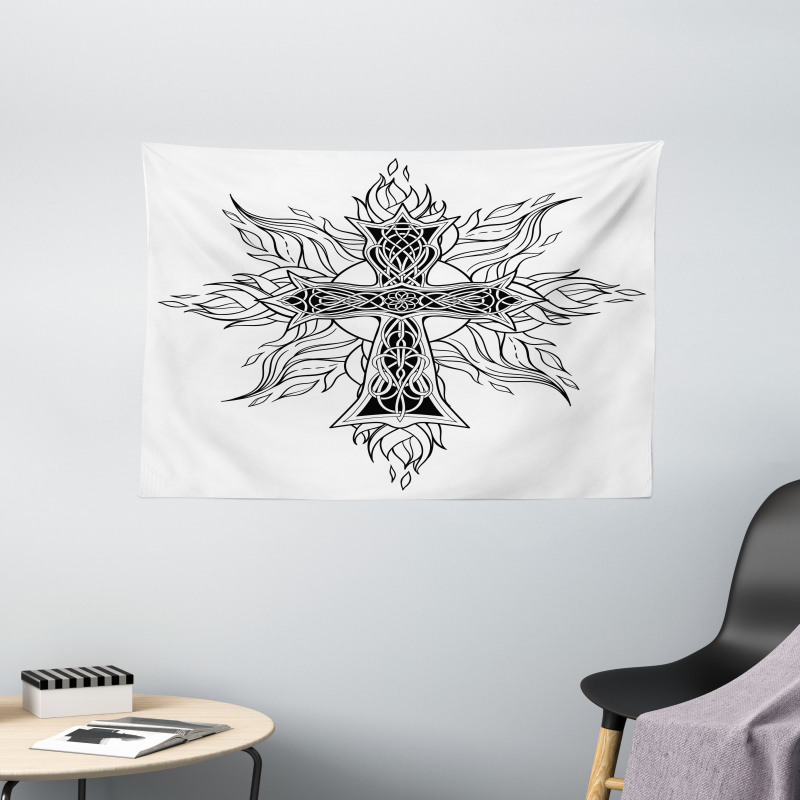 Gothic Flames Shape Wide Tapestry