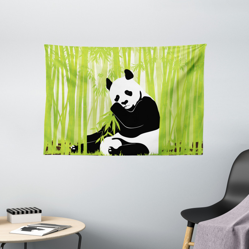Panda in Bamboo Forest Wide Tapestry
