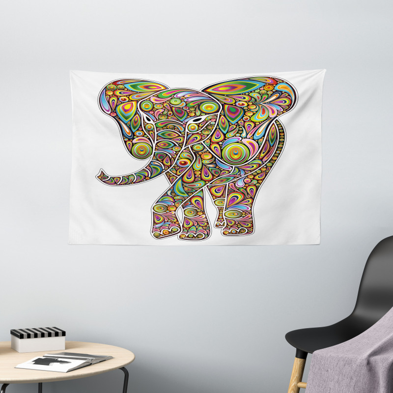Boho Elephant Art Wide Tapestry