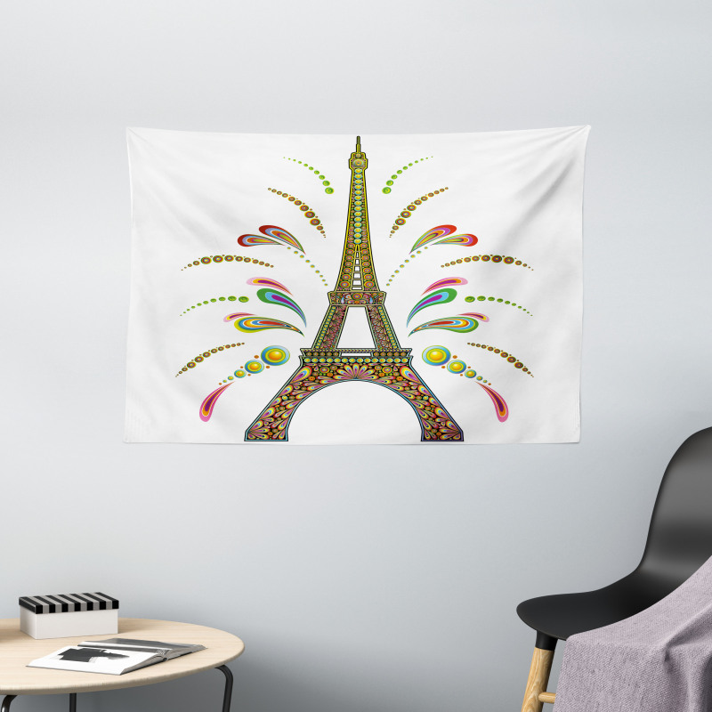 Eiffel Fireworks Wide Tapestry