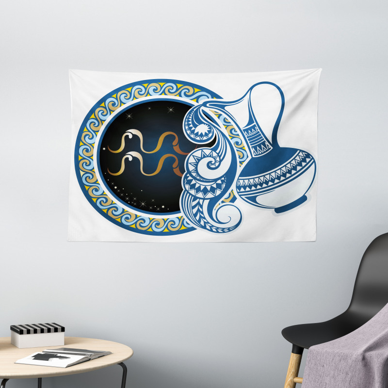 Aquarius Sign Wide Tapestry