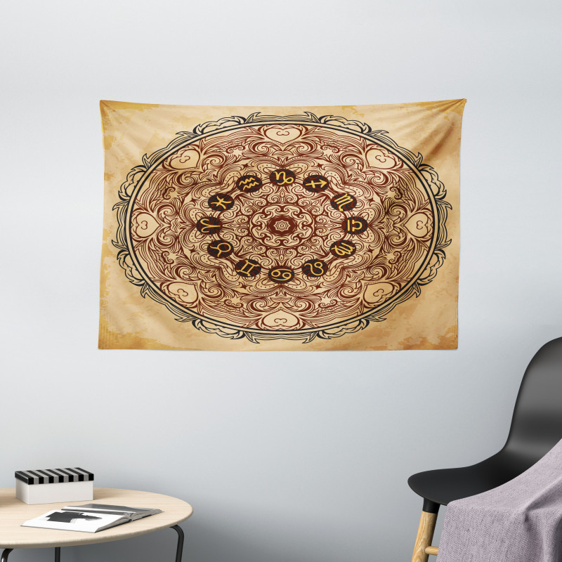 Eastern Mandala Zodiac Wide Tapestry