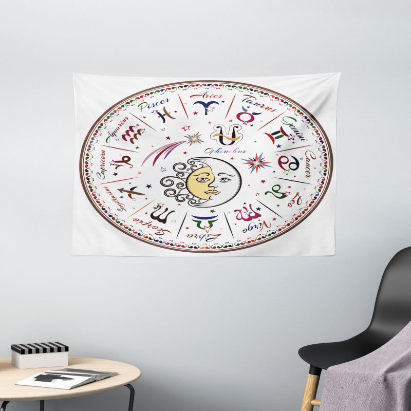 Moon Sun and Signs Wide Tapestry