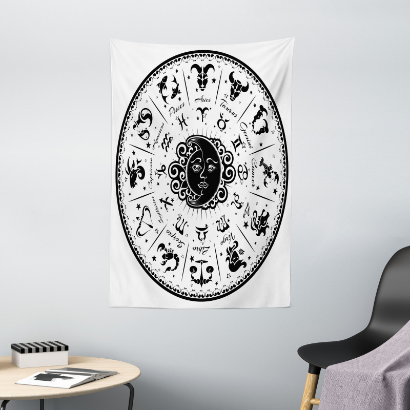 Black White Zodiac Tapestry