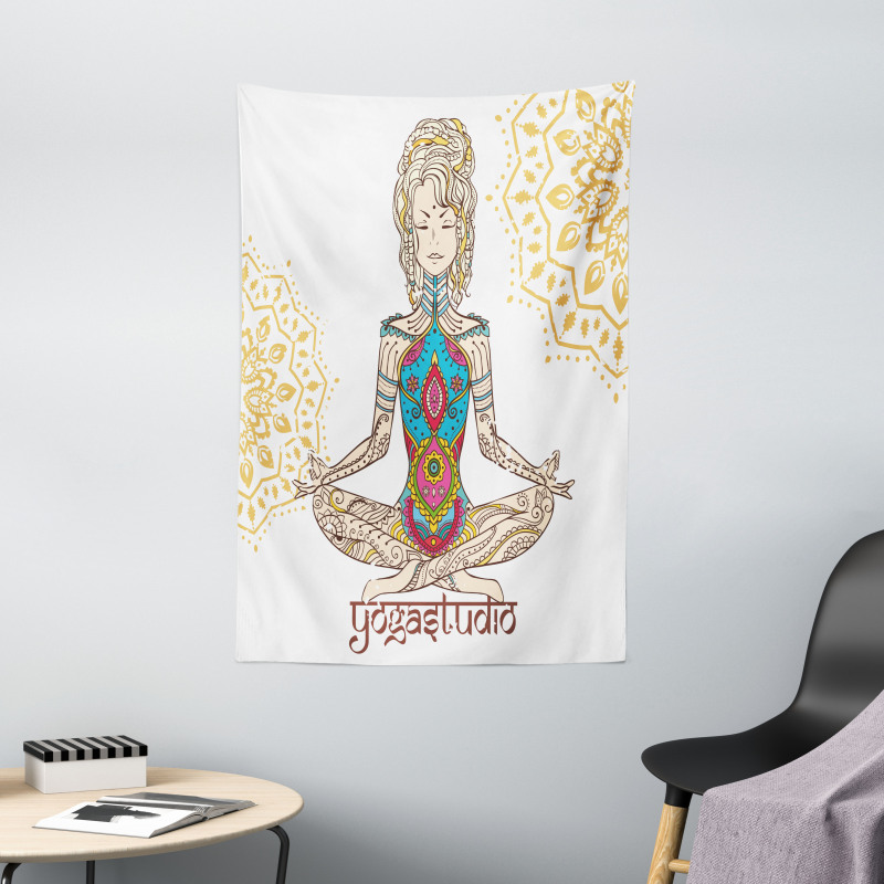 Meditating Girl Mandala Tapestry