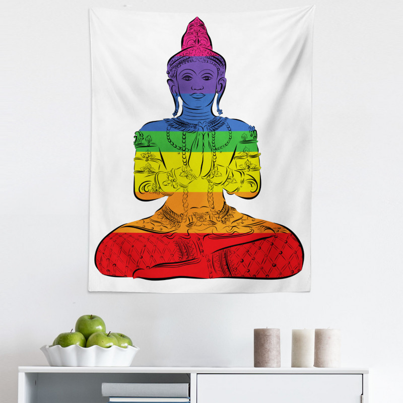 Meditasyon Mikrofiber Duvar Halısı Rengarenk Oturan Buda