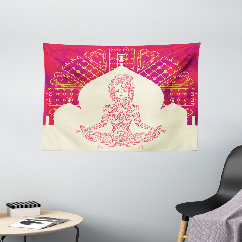 Mandala Meditation Girl Wide Tapestry