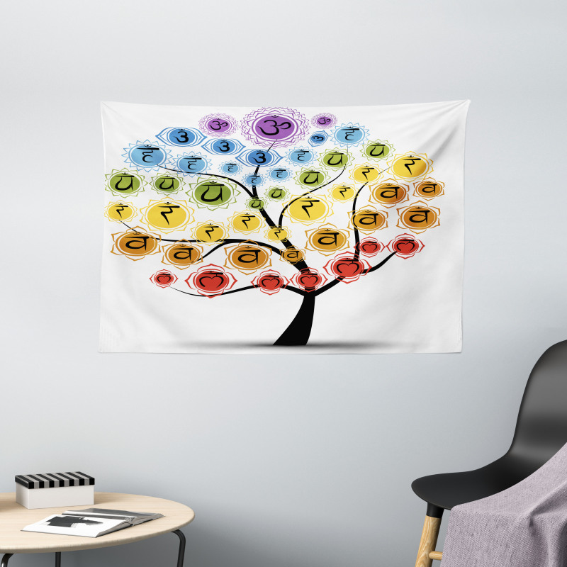 Yoga Tree with Chakras Wide Tapestry