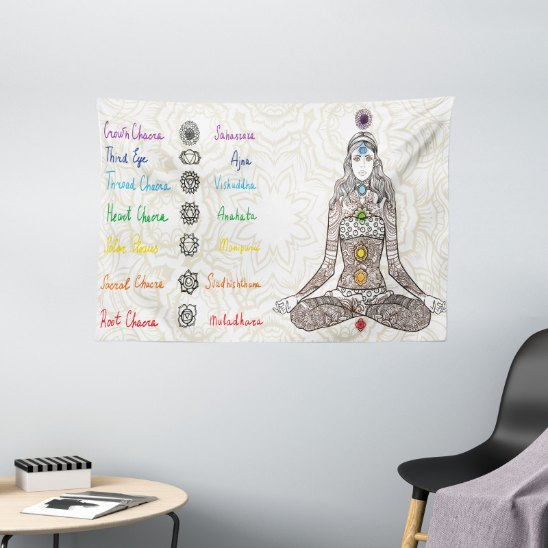 Sketch Yoga Posed Girl Wide Tapestry