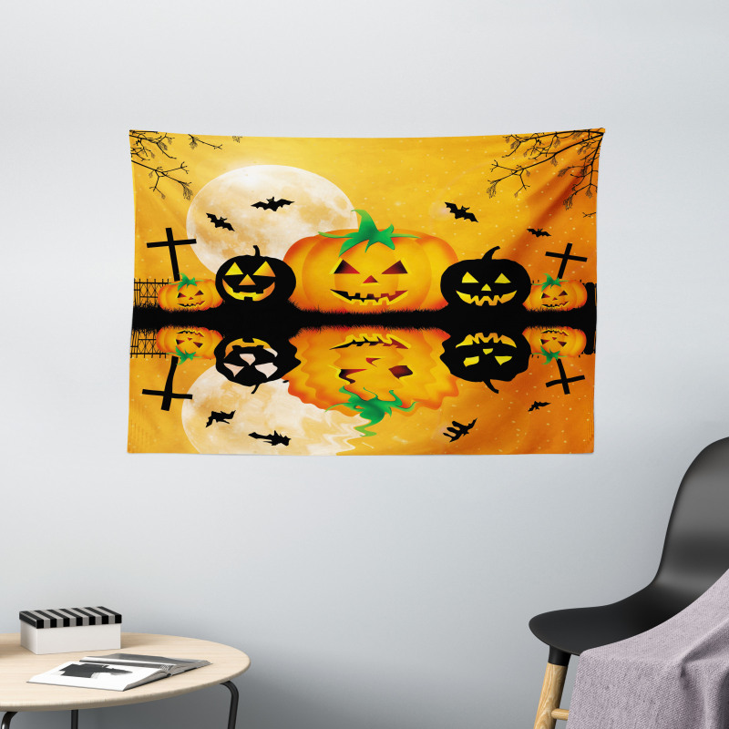 Scary Pumpkin Wide Tapestry