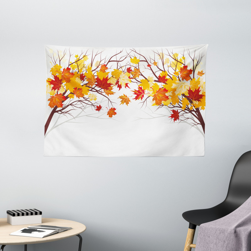 Cartoon Maple Autumn Tree Wide Tapestry