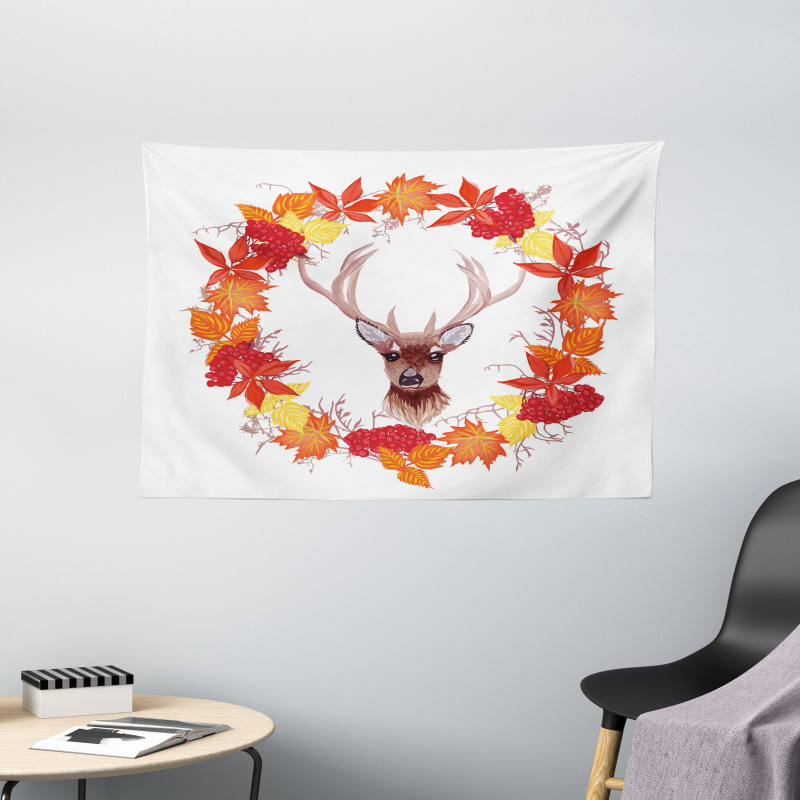 Autumn Leaves Wreath Art Wide Tapestry