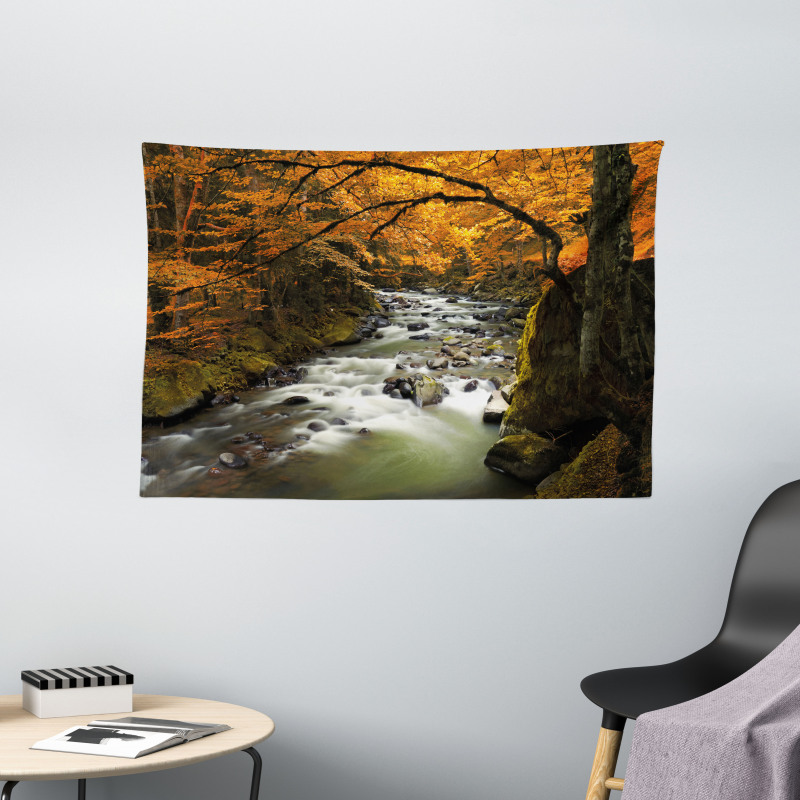 River with Rocks Forest Lush Wide Tapestry