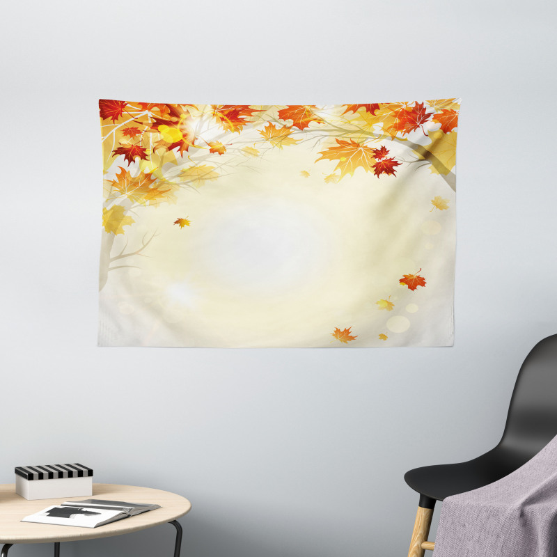 Autumn Leaves and Tree Wide Tapestry