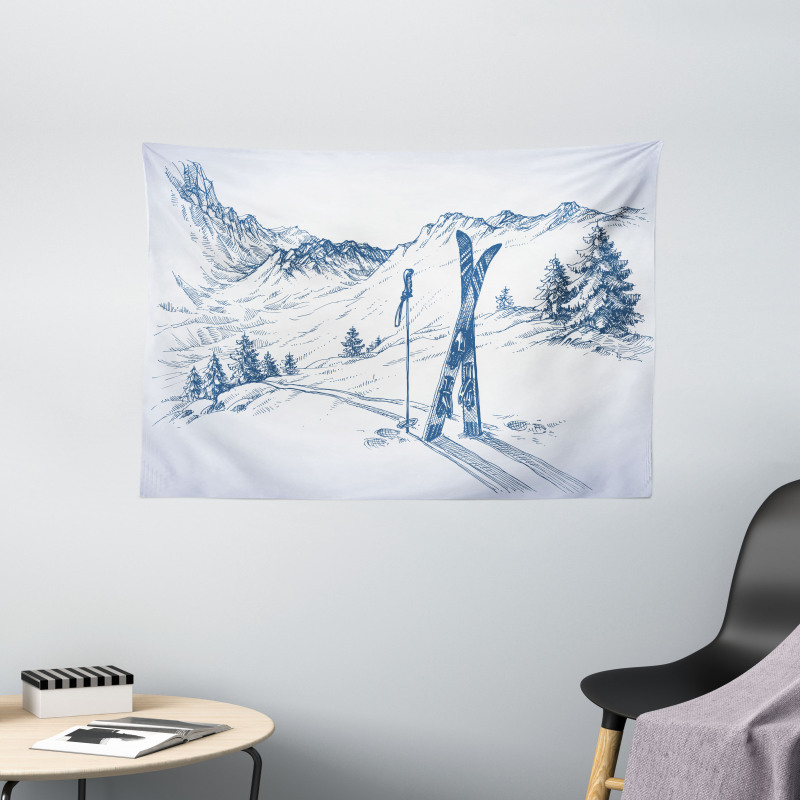 Ski Sport Mountain View Wide Tapestry