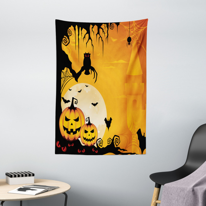 Spooky Pumkins Owl Art Tapestry