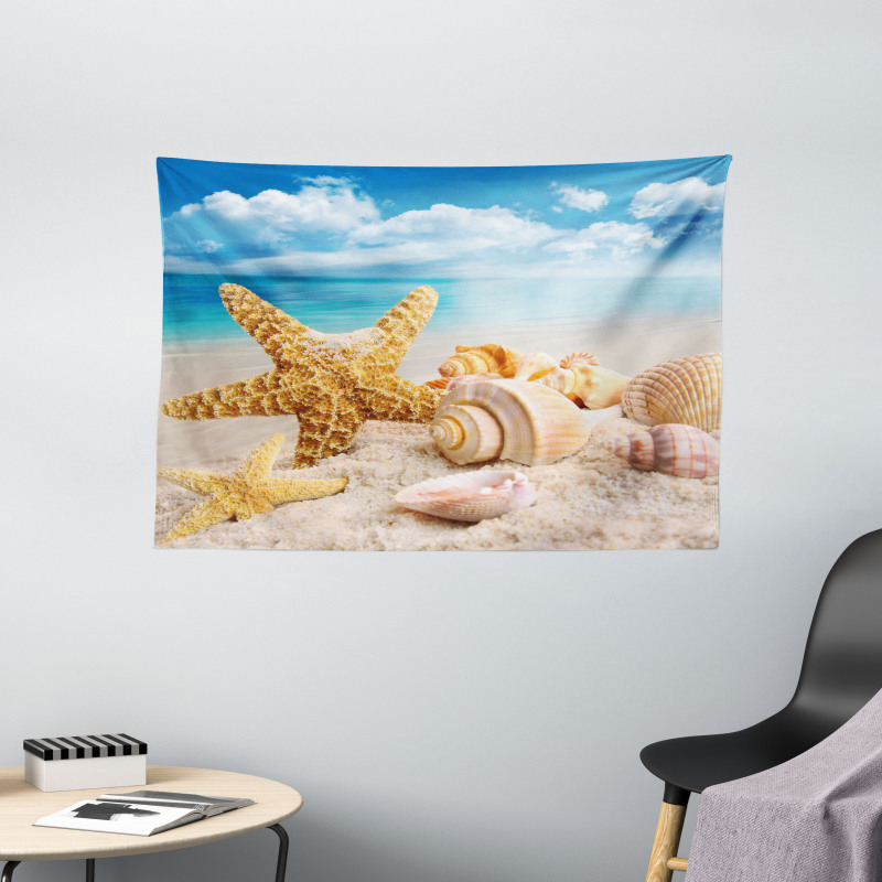 Shells on Tropic Beach Wide Tapestry