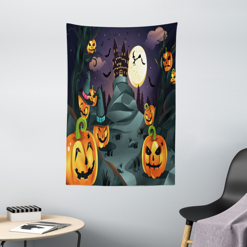 Horror Castle Pumpkin Tapestry