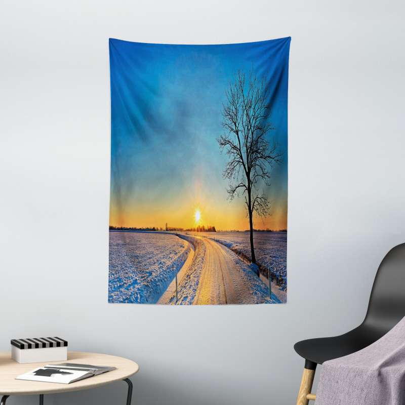 Winter Sunset Scene Tree Tapestry