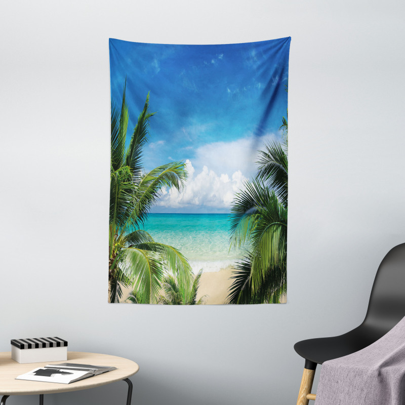 Tropical Sea Palms Sunny Day Tapestry