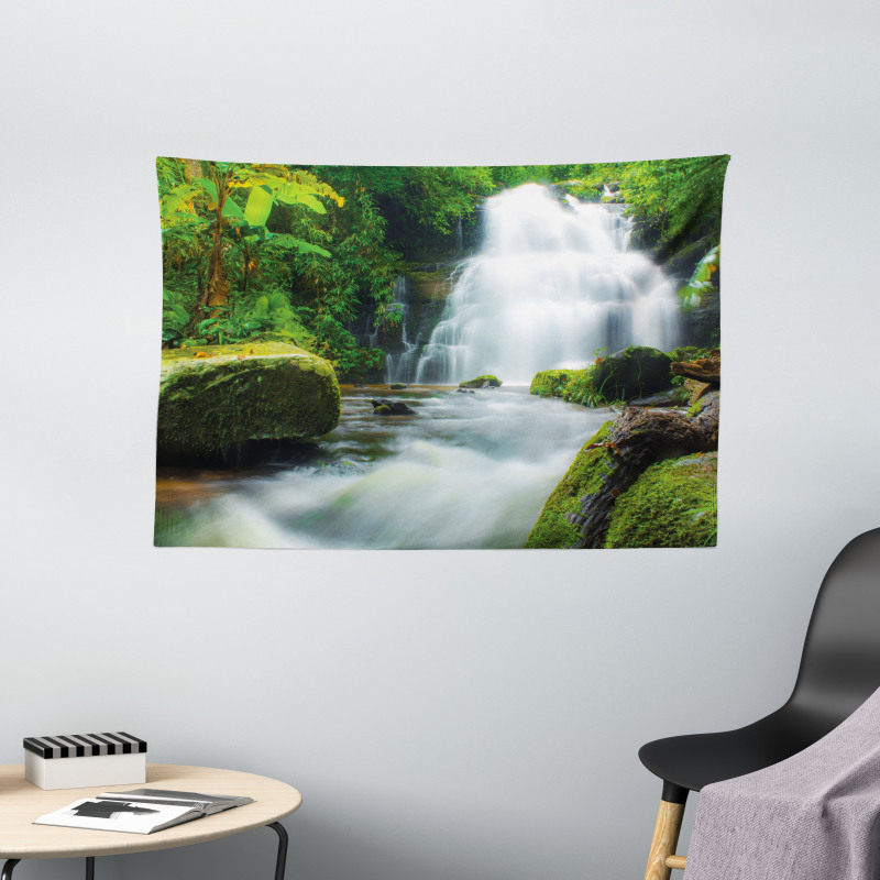 Watercolor Stream Jungle Wide Tapestry