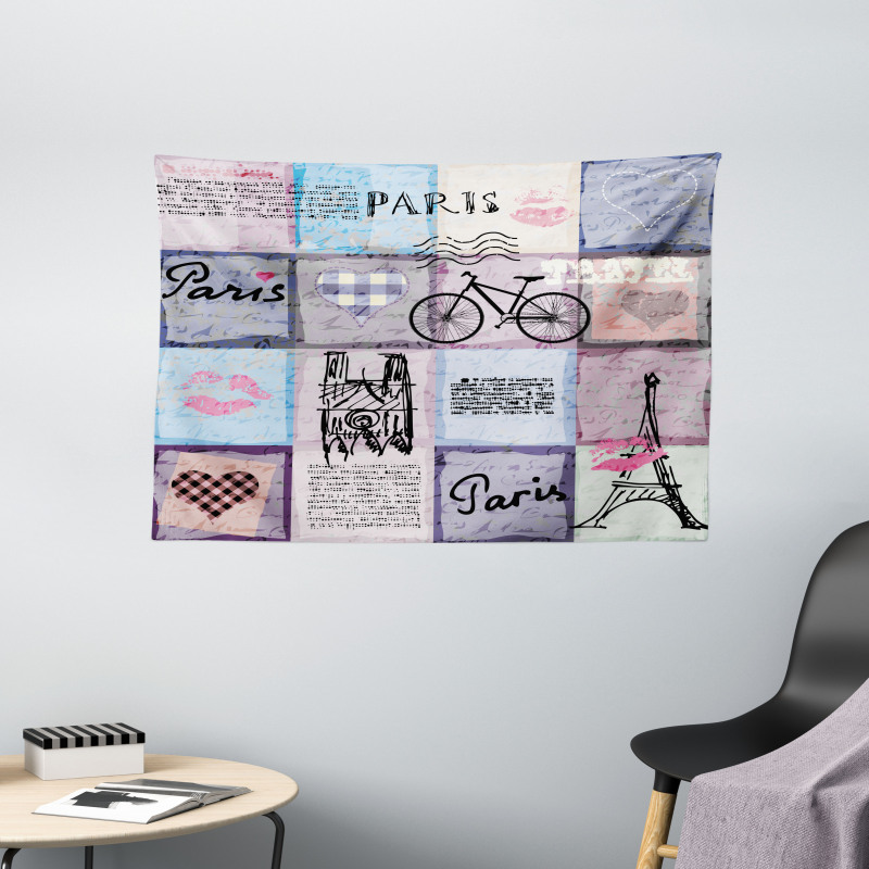 Eiffel Tower Love Letter Wide Tapestry