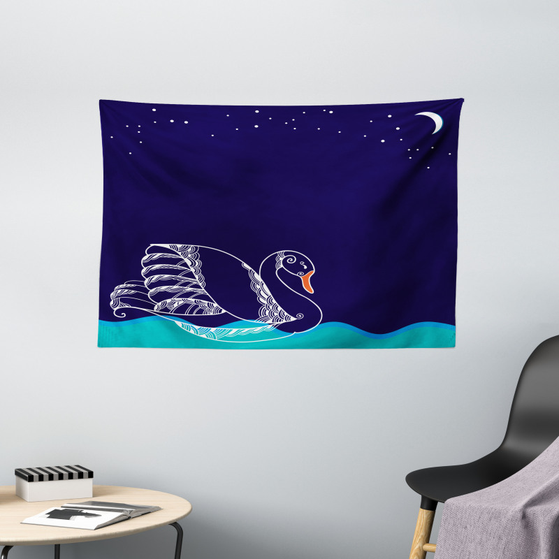 Floating Swan Waves Wide Tapestry