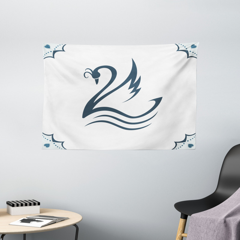 Swan with Curves Wide Tapestry