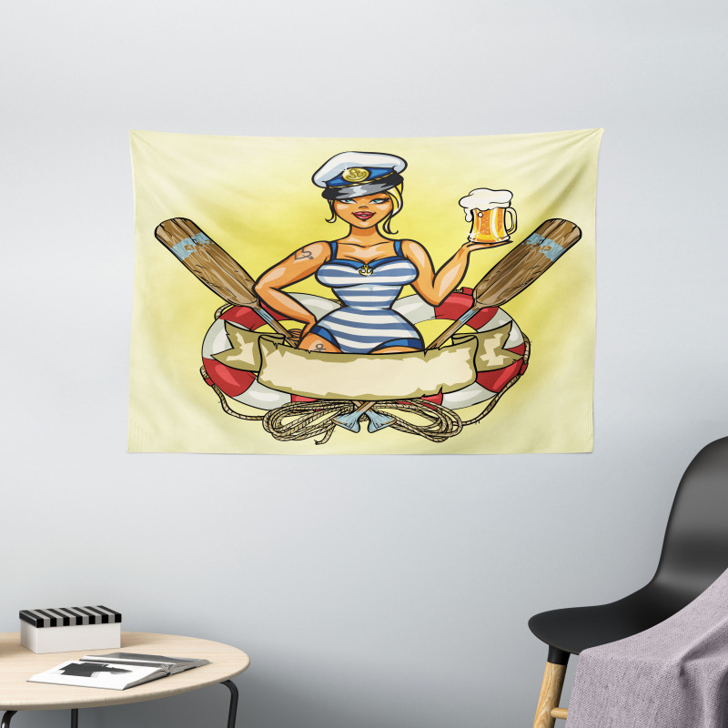 Sailor Blonde in Lifebuoy Wide Tapestry
