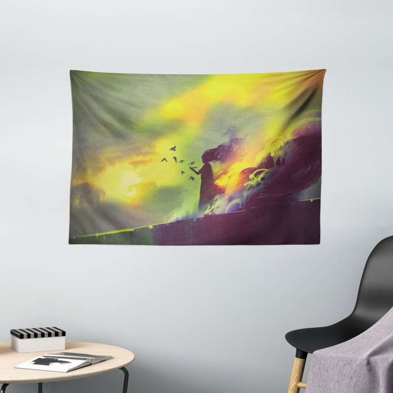 House in Flames Magic Wide Tapestry