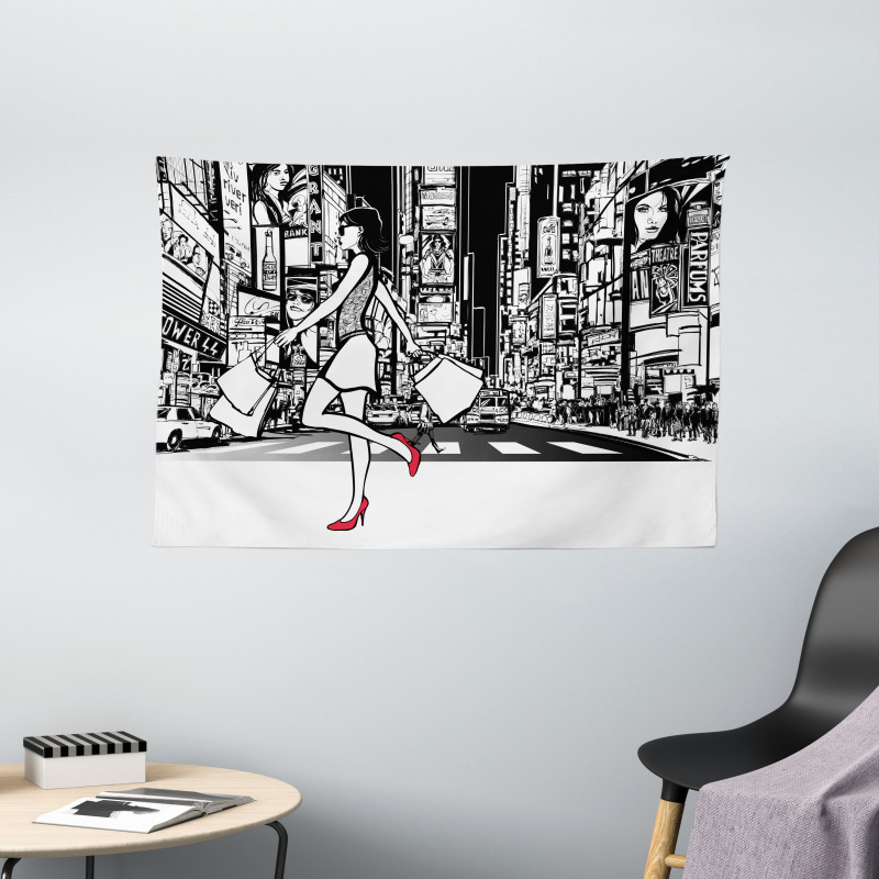 Shopper Girl NYC Wide Tapestry