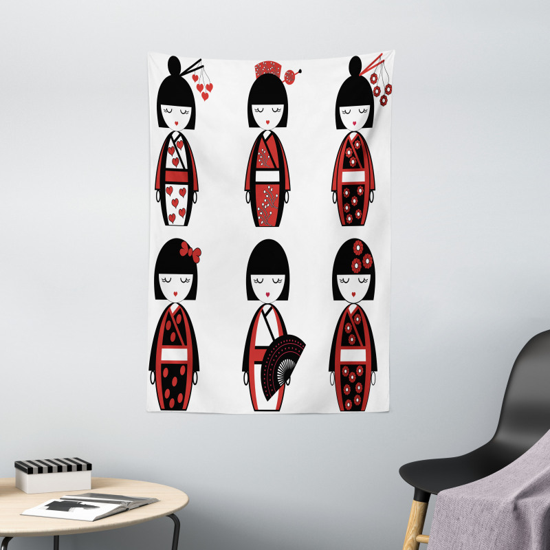 Geisha Dolls Folkloric Tapestry