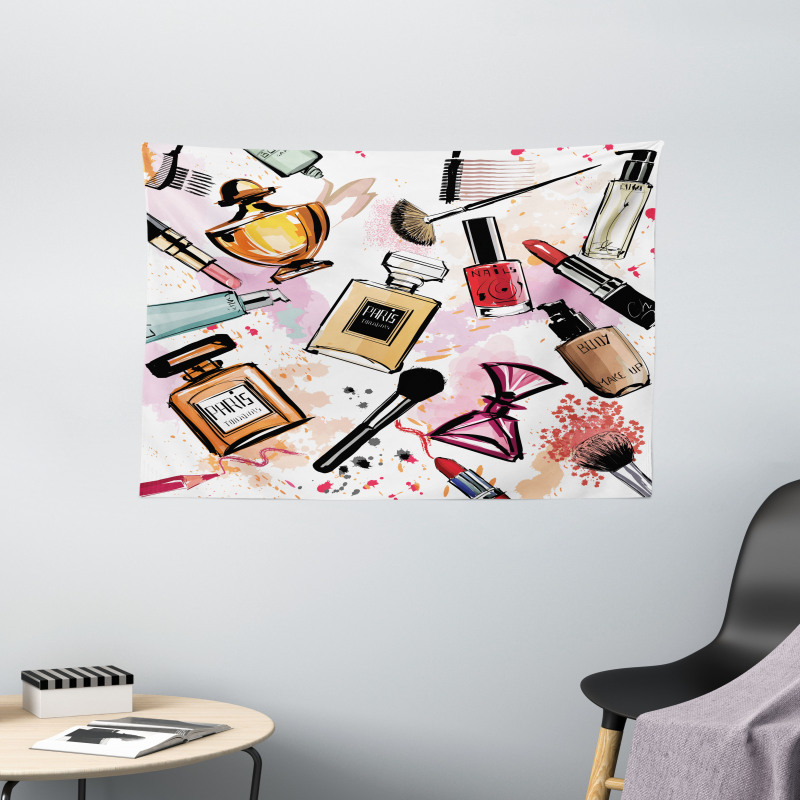 Cosmetics Make up Theme Wide Tapestry