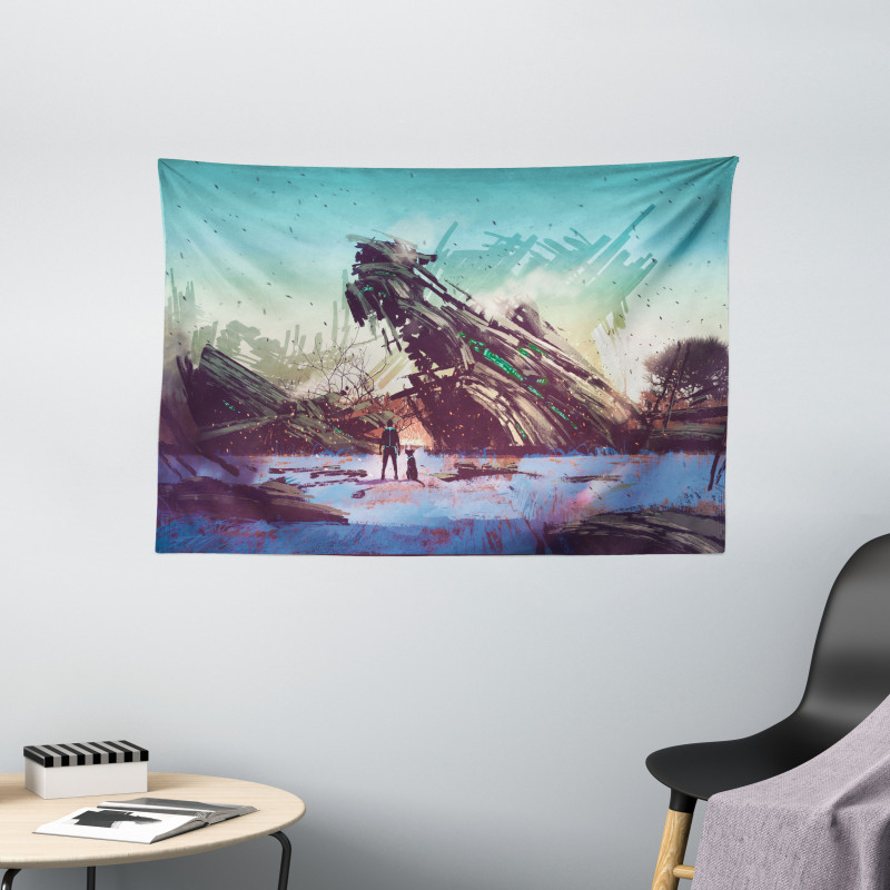 Crashed Spaceship Art Wide Tapestry