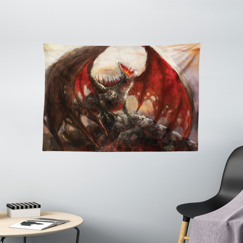 Dragon Mountain Myth Wide Tapestry
