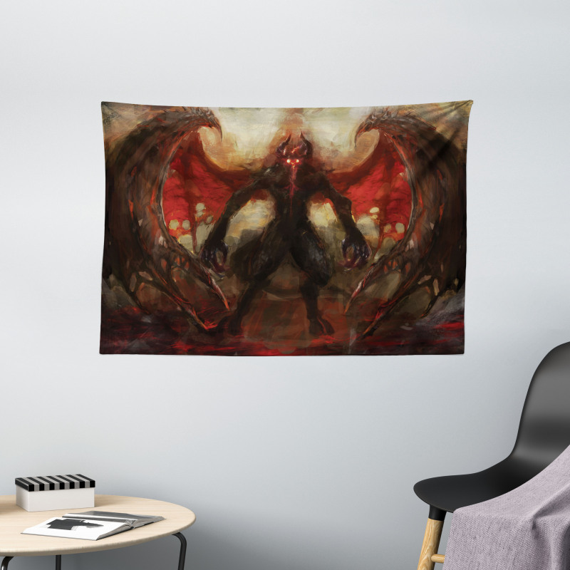Devil Wings Flame Wide Tapestry