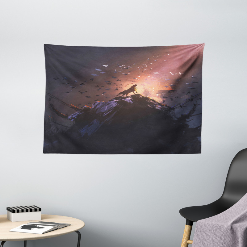 Howling Wolf on Rock Wide Tapestry