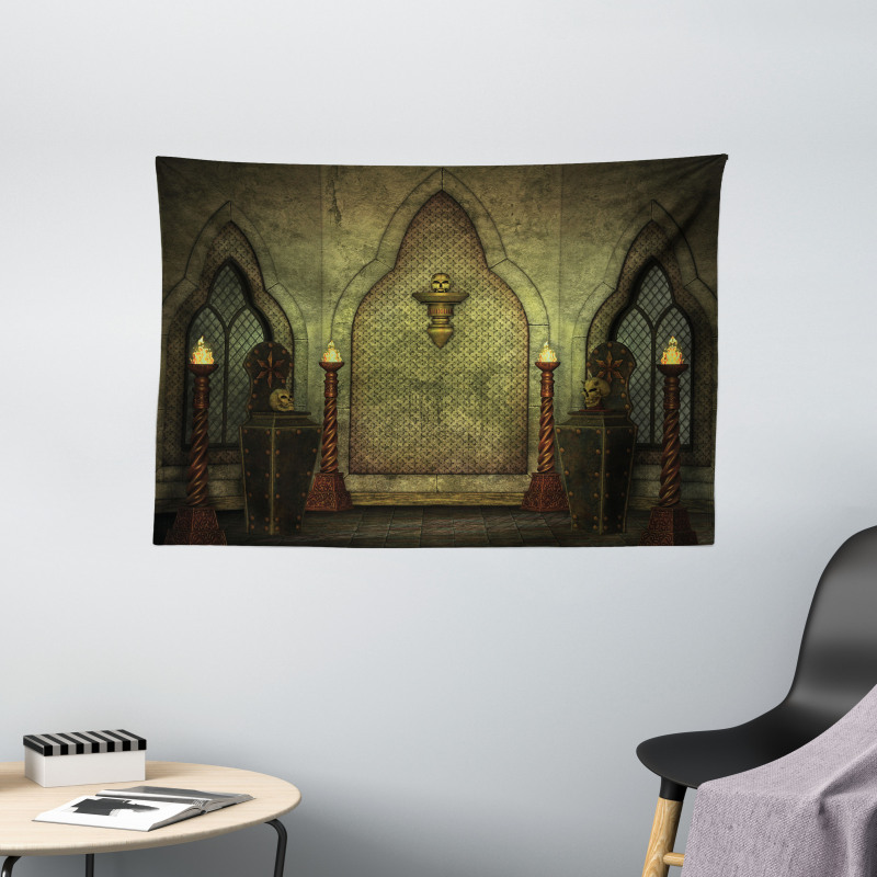 Fantasy Spooky Skull Wide Tapestry