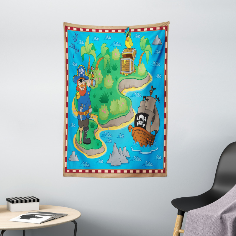 Funny Pirate Ship Island Tapestry