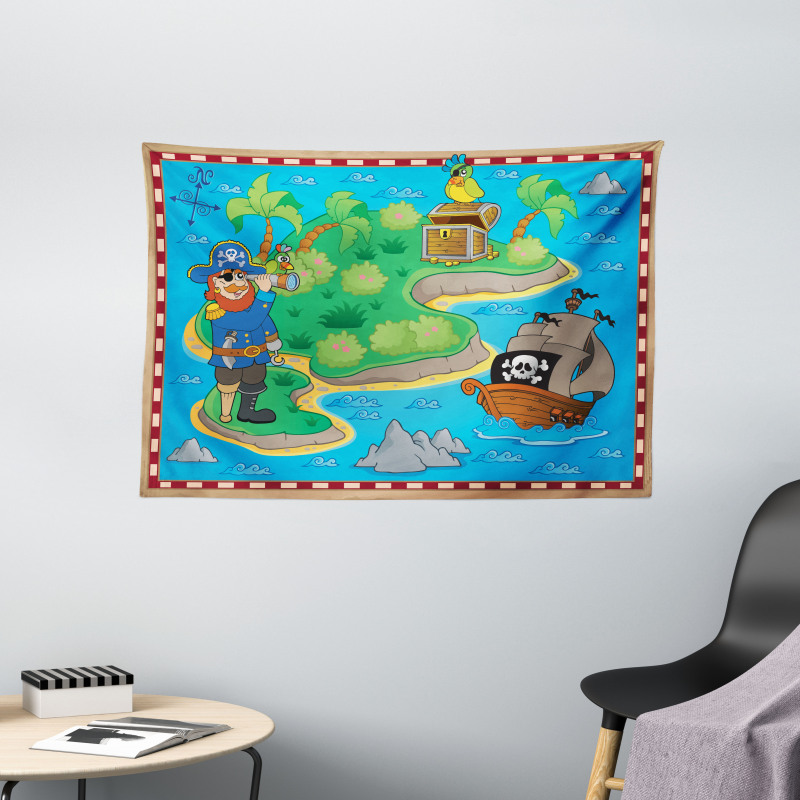 Funny Pirate Ship Island Wide Tapestry