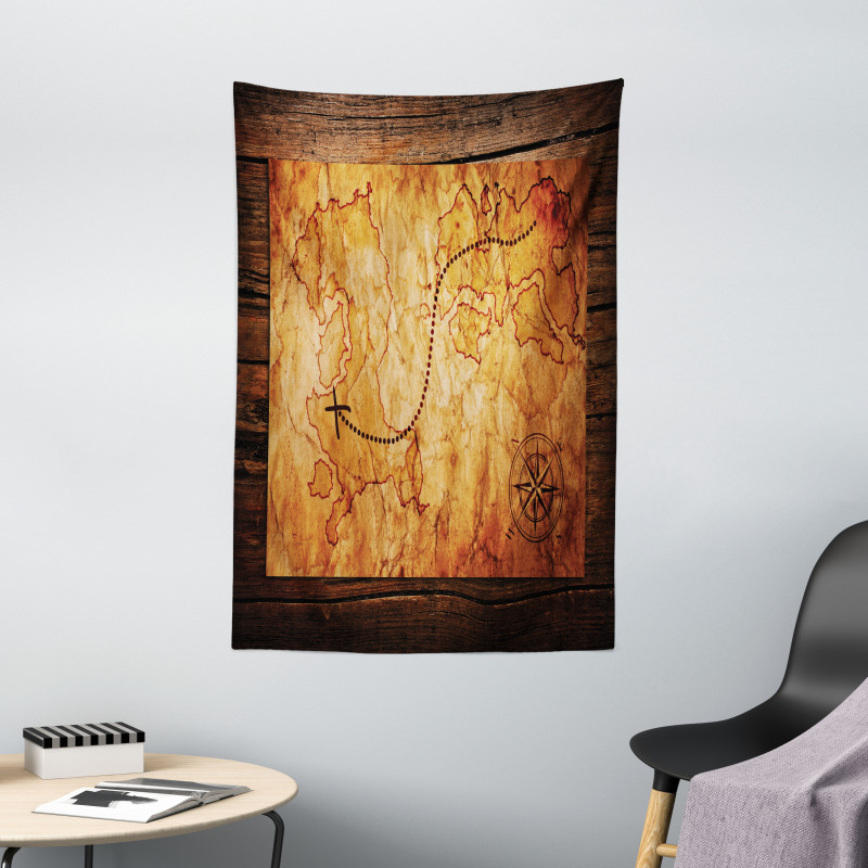 Antique Map Wooden Wall Tapestry