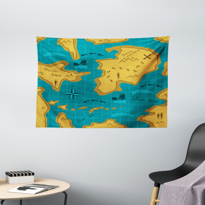 Cartoon Adventure Boats Wide Tapestry