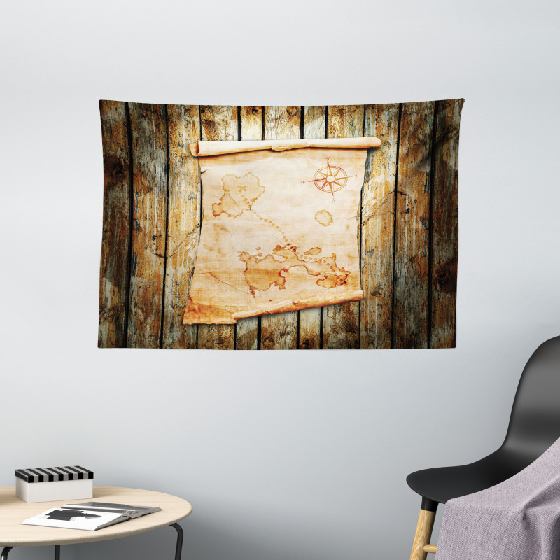 Map on Grunge Timber Wide Tapestry