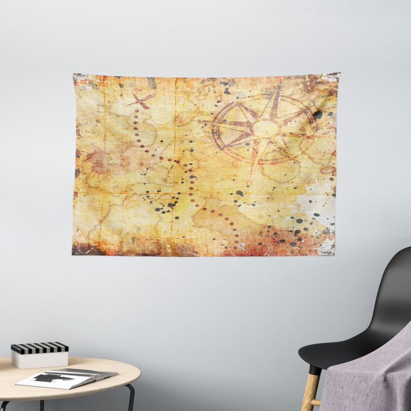 Antique Grunge Rusty Map Wide Tapestry