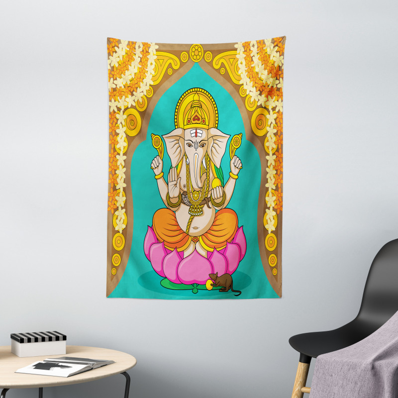 Elephant Figure Orient Lotus Tapestry